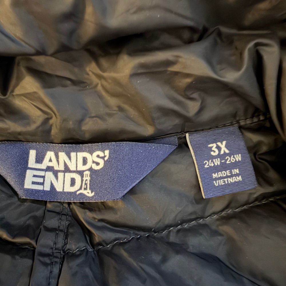 Lands' End Puffer Vest Women 3X Black Down Filled Quilted Full Zip Sleeveless - Picture 4 of 6